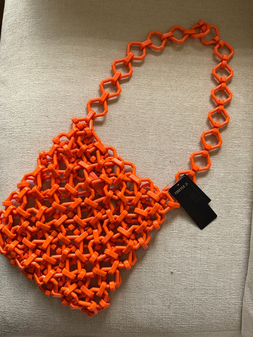 NWT Bright Orange Chunky Geometric Squares Chain-linked Shoulder Bag